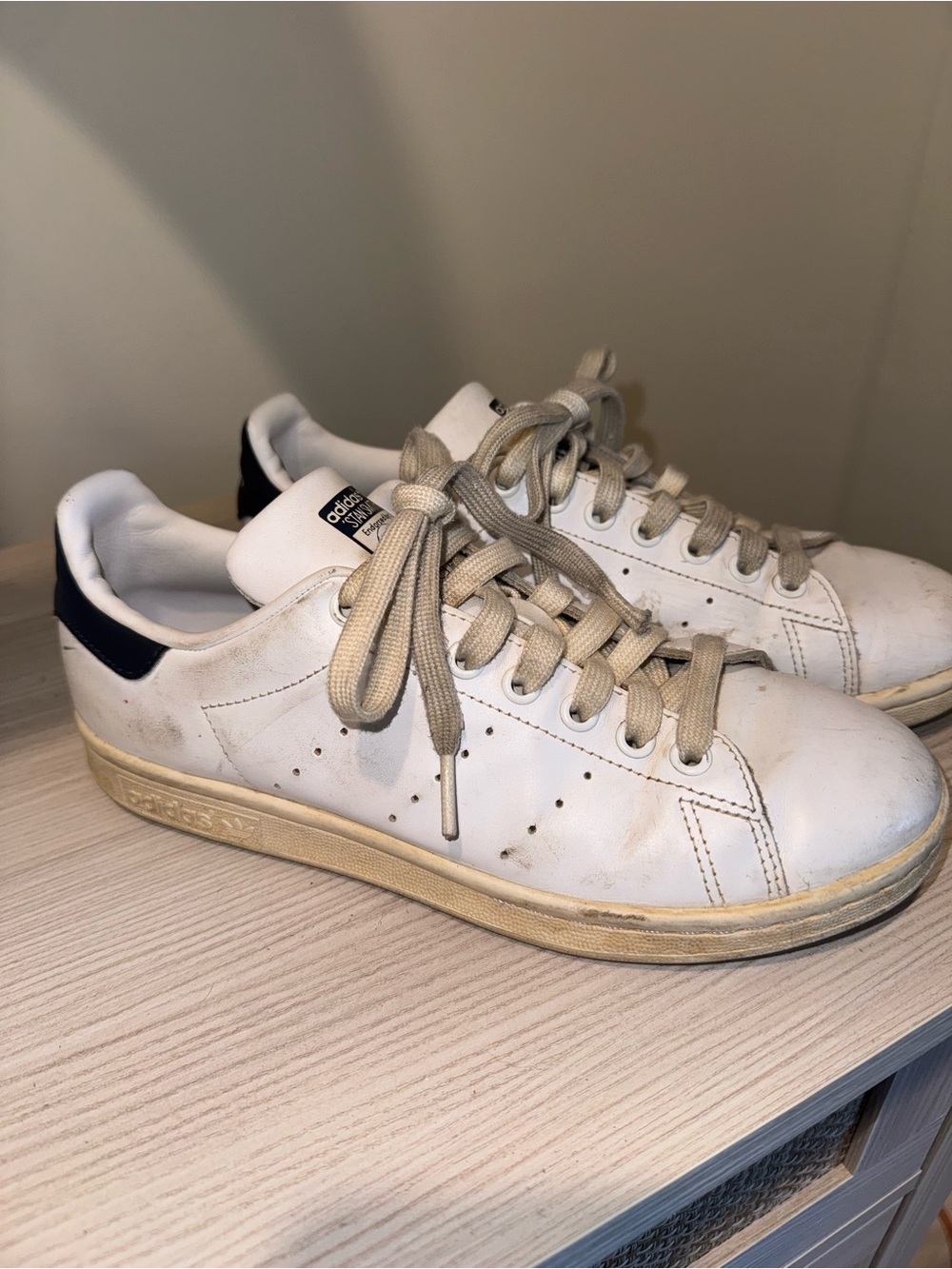 Adidas Men’s White Navy Stan Smith Athletic Sneakers